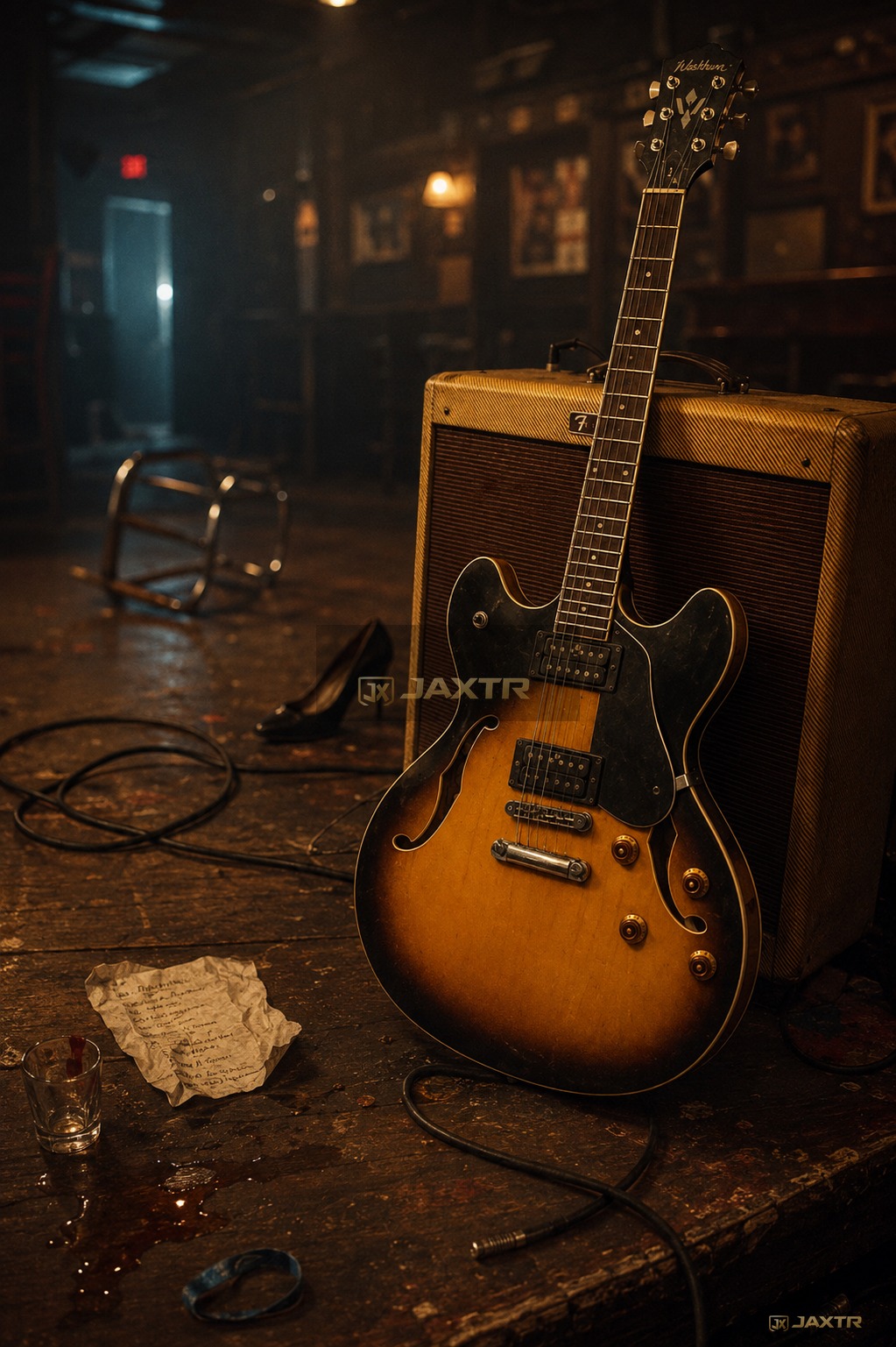 Road-worn guitar creative